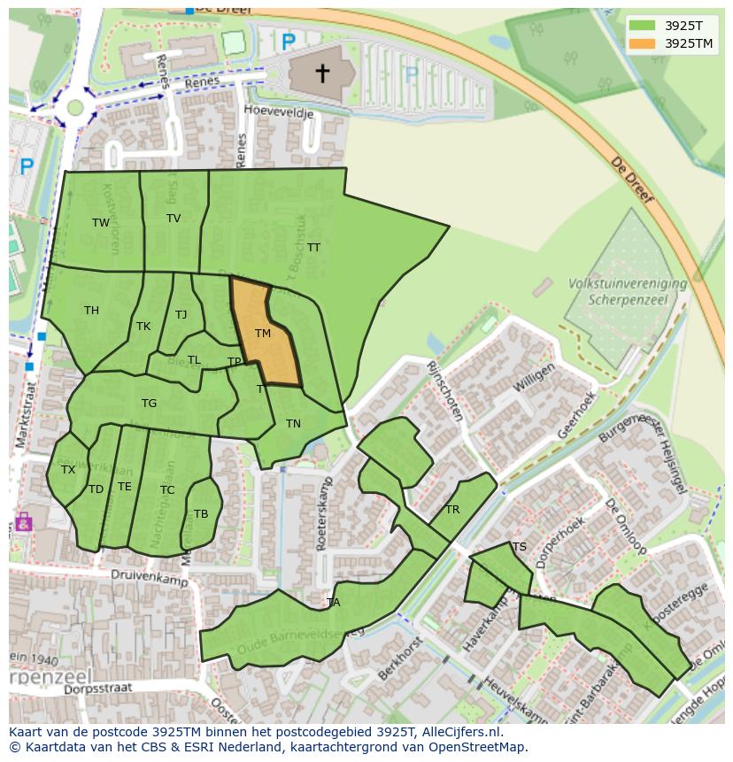 Afbeelding van het postcodegebied 3925 TM op de kaart.