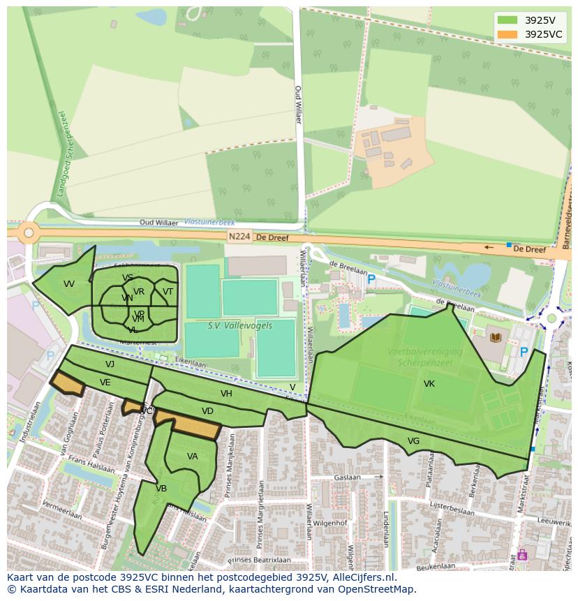 Afbeelding van het postcodegebied 3925 VC op de kaart.