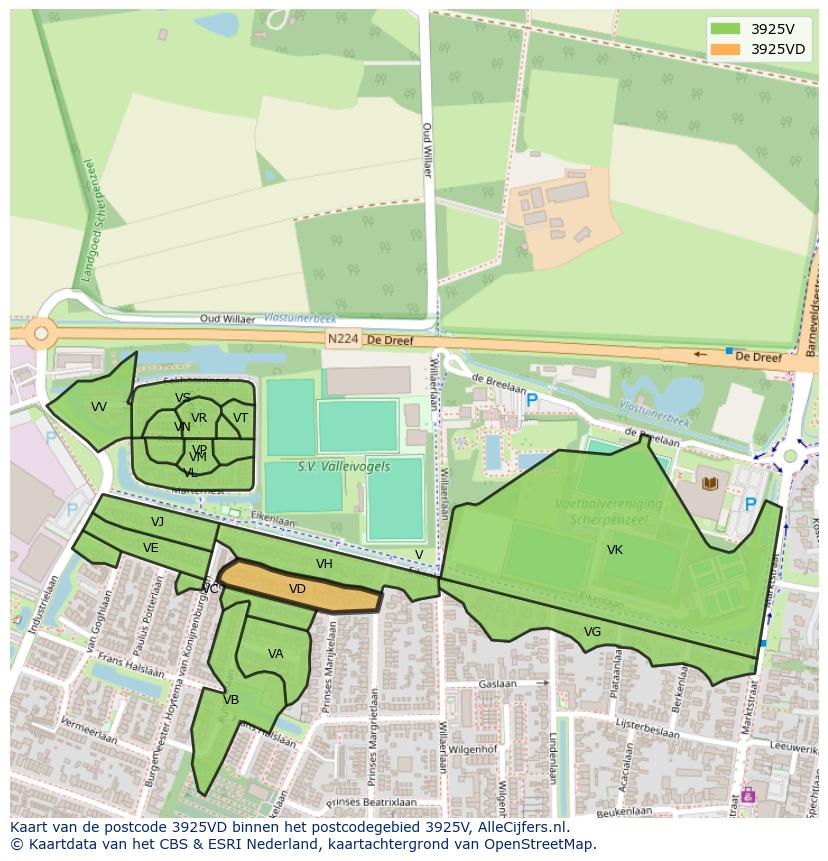 Afbeelding van het postcodegebied 3925 VD op de kaart.