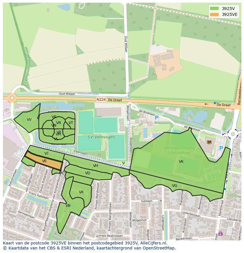 Afbeelding van het postcodegebied 3925 VE op de kaart.