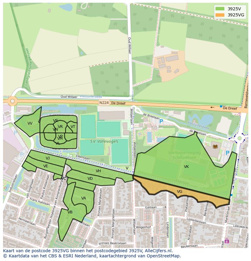 Afbeelding van het postcodegebied 3925 VG op de kaart.