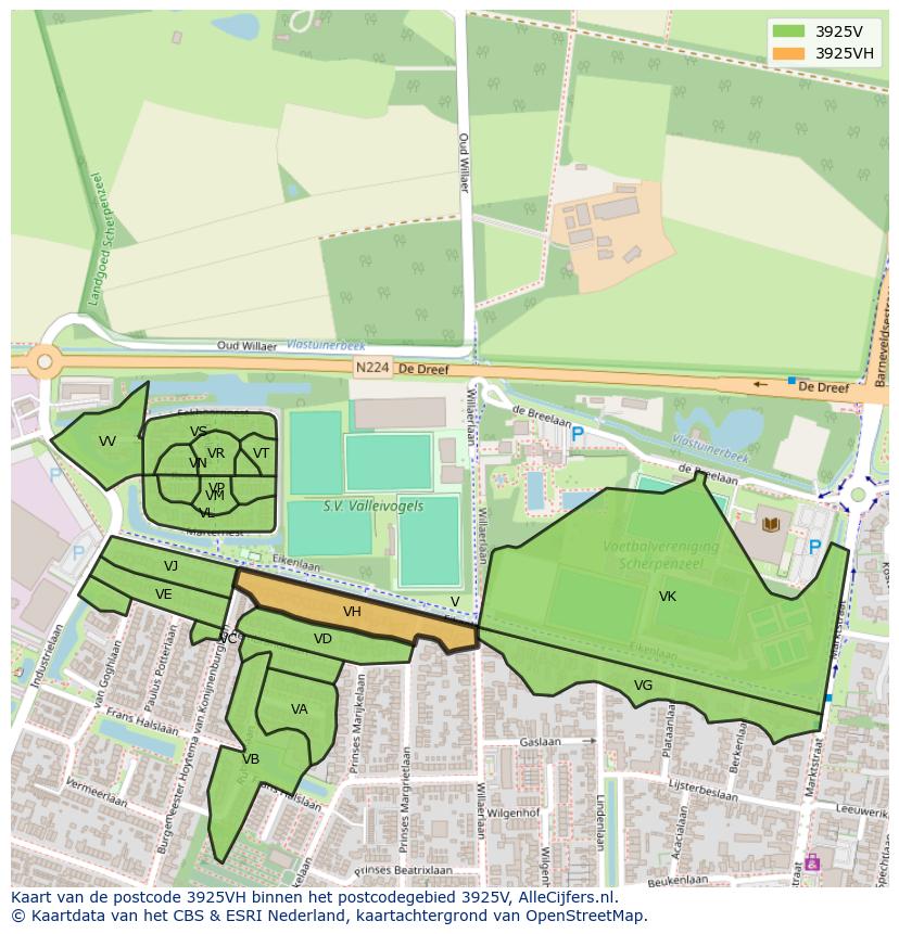 Afbeelding van het postcodegebied 3925 VH op de kaart.