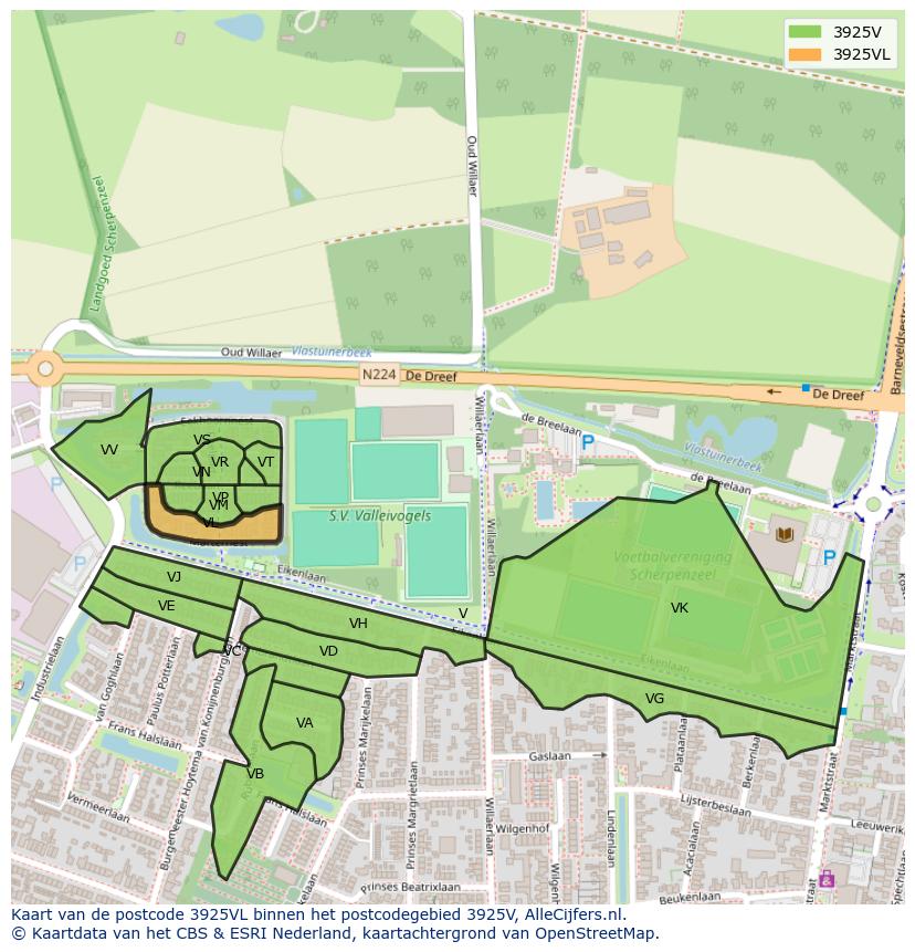 Afbeelding van het postcodegebied 3925 VL op de kaart.