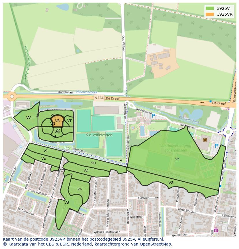 Afbeelding van het postcodegebied 3925 VR op de kaart.