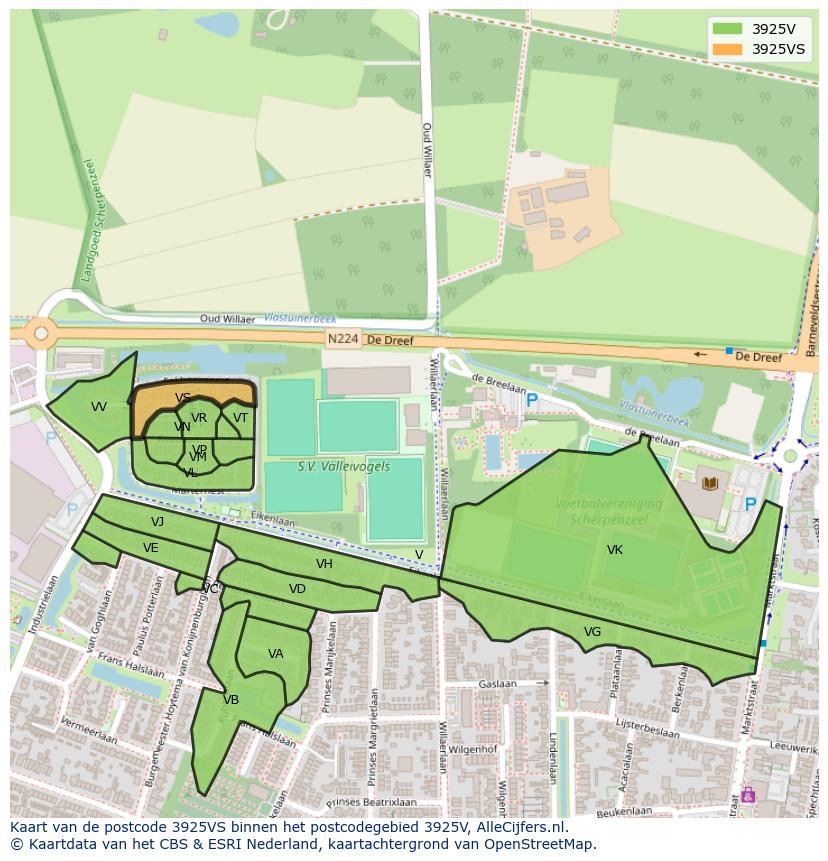 Afbeelding van het postcodegebied 3925 VS op de kaart.