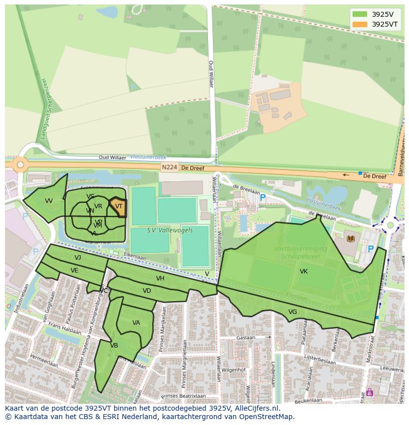 Afbeelding van het postcodegebied 3925 VT op de kaart.