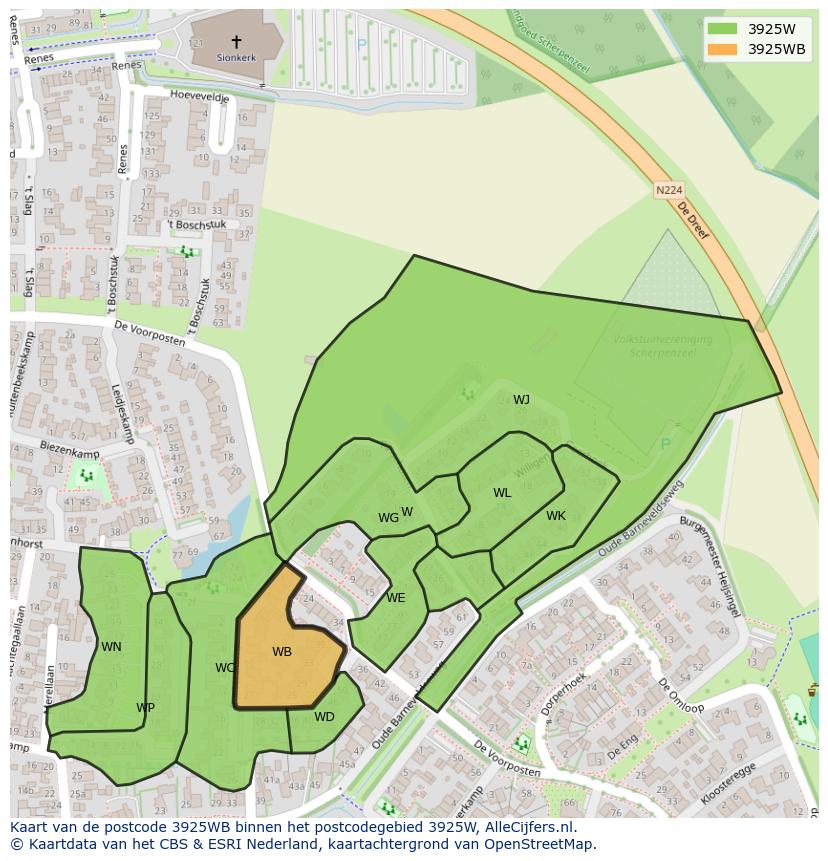 Afbeelding van het postcodegebied 3925 WB op de kaart.