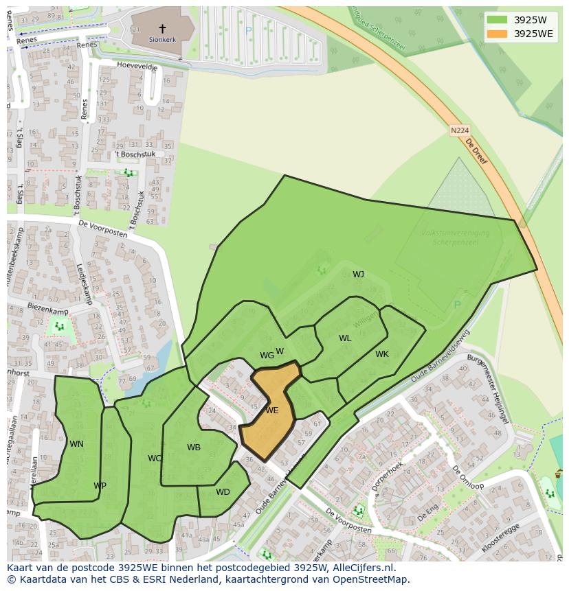 Afbeelding van het postcodegebied 3925 WE op de kaart.