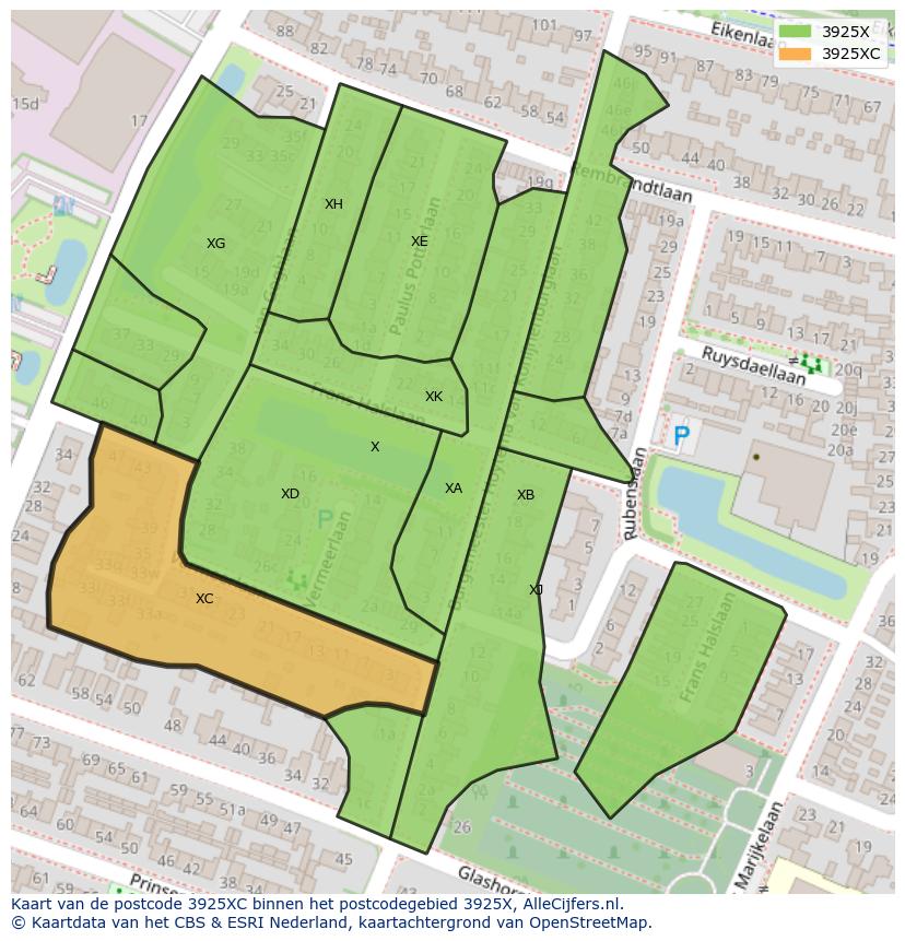 Afbeelding van het postcodegebied 3925 XC op de kaart.