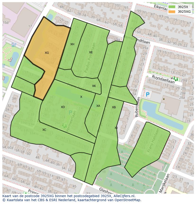 Afbeelding van het postcodegebied 3925 XG op de kaart.