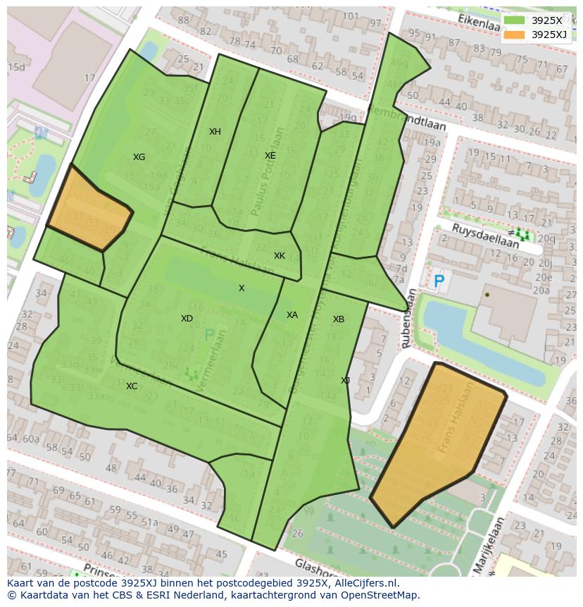 Afbeelding van het postcodegebied 3925 XJ op de kaart.