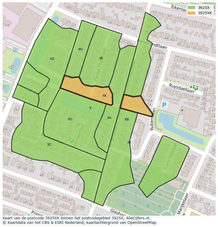 Afbeelding van het postcodegebied 3925 XK op de kaart.