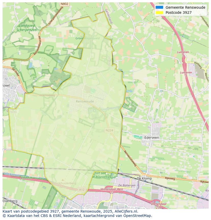 Afbeelding van het postcodegebied 3927 op de kaart.