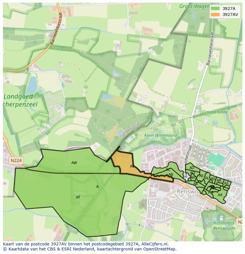 Afbeelding van het postcodegebied 3927 AV op de kaart.