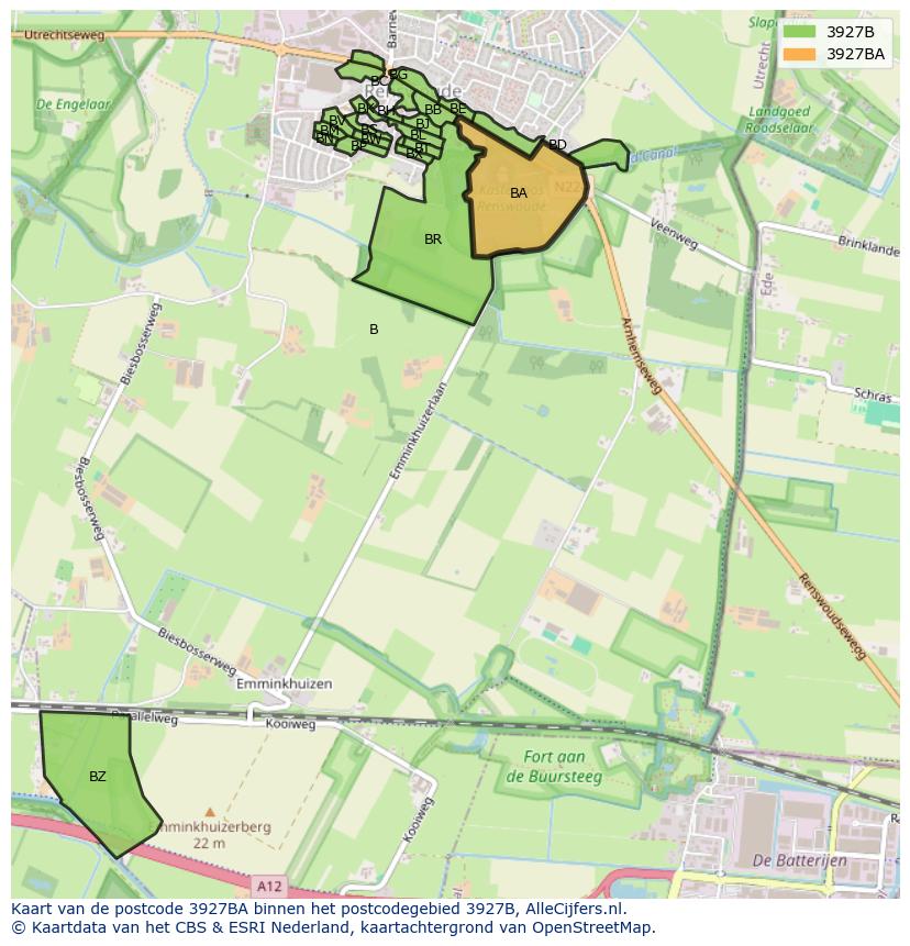 Afbeelding van het postcodegebied 3927 BA op de kaart.
