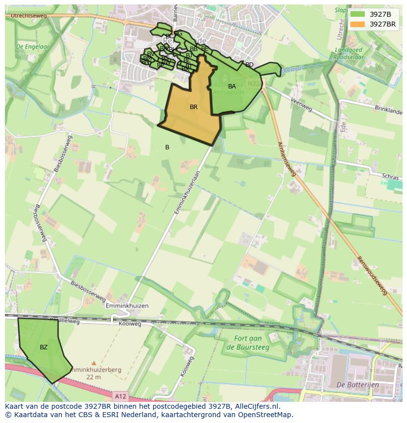 Afbeelding van het postcodegebied 3927 BR op de kaart.
