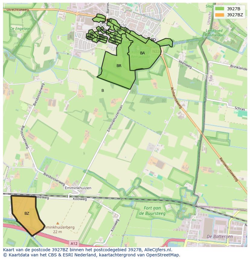 Afbeelding van het postcodegebied 3927 BZ op de kaart.