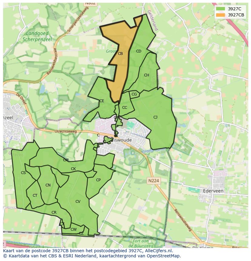 Afbeelding van het postcodegebied 3927 CB op de kaart.