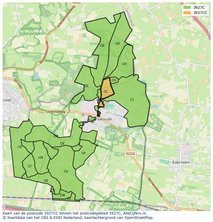 Afbeelding van het postcodegebied 3927 CC op de kaart.