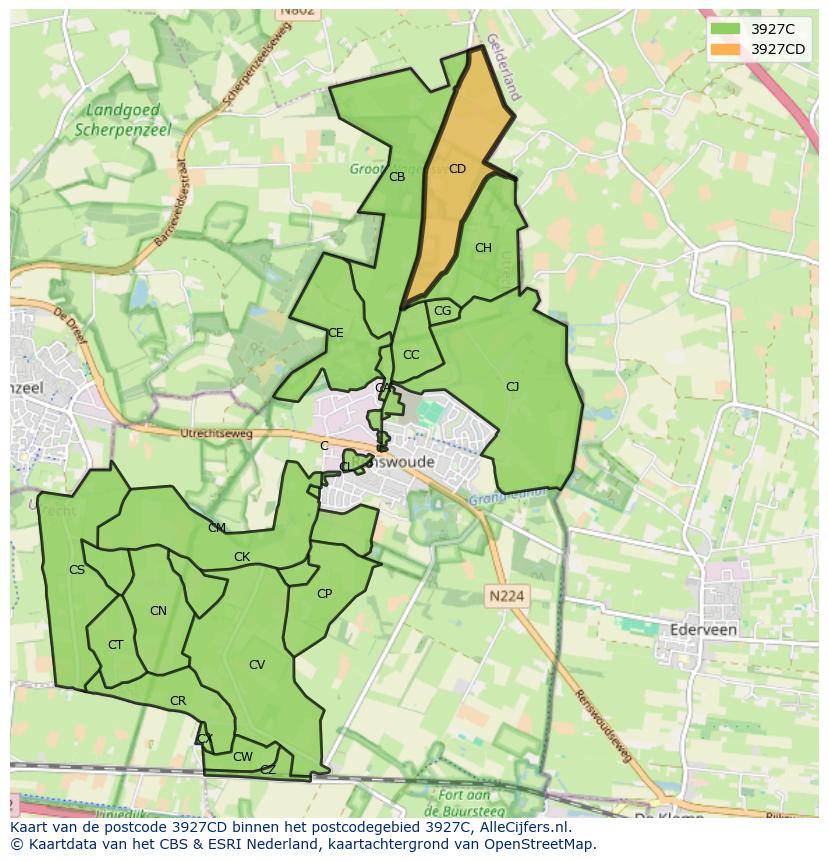 Afbeelding van het postcodegebied 3927 CD op de kaart.