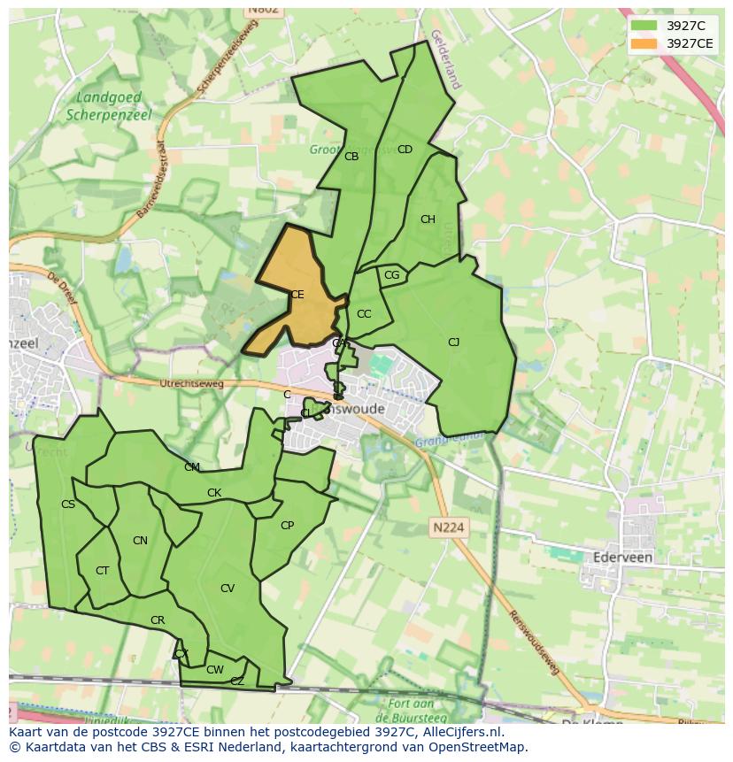 Afbeelding van het postcodegebied 3927 CE op de kaart.