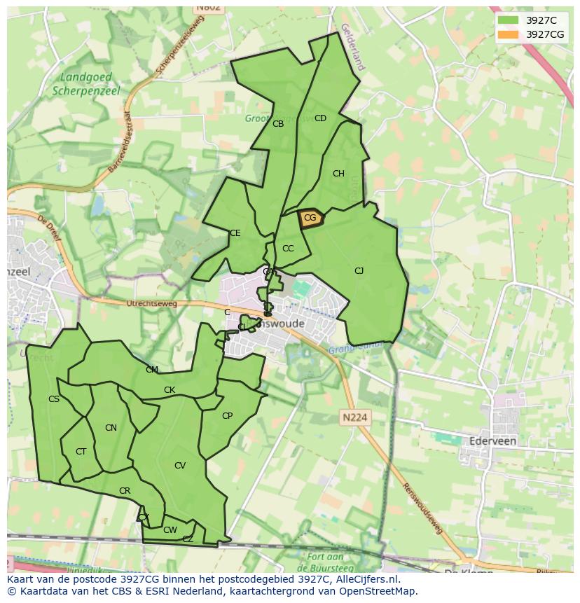 Afbeelding van het postcodegebied 3927 CG op de kaart.