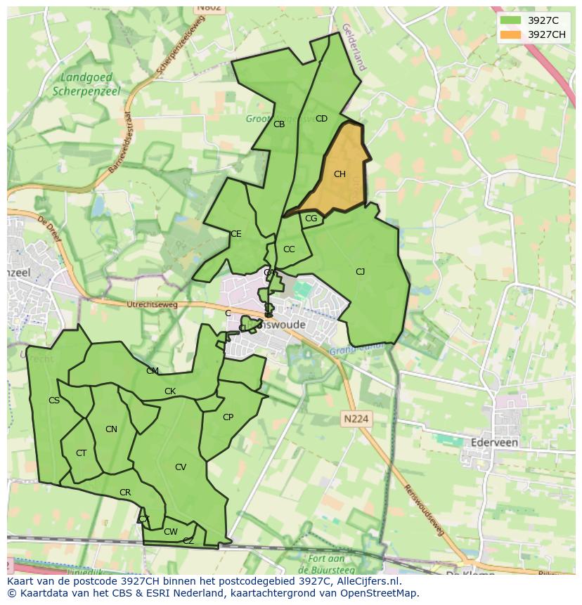 Afbeelding van het postcodegebied 3927 CH op de kaart.