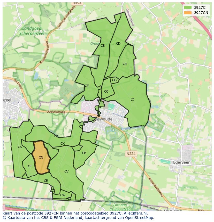 Afbeelding van het postcodegebied 3927 CN op de kaart.