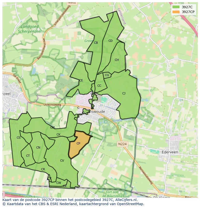 Afbeelding van het postcodegebied 3927 CP op de kaart.