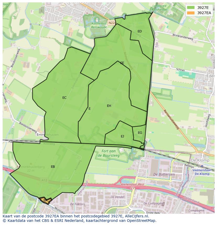 Afbeelding van het postcodegebied 3927 EA op de kaart.