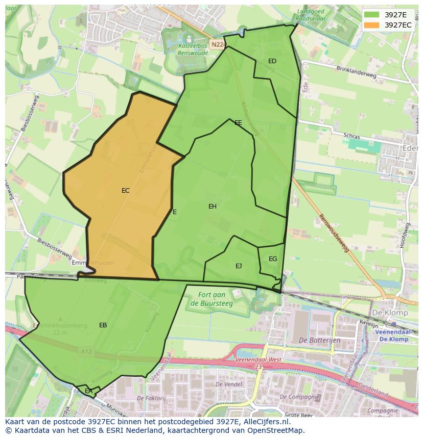 Afbeelding van het postcodegebied 3927 EC op de kaart.