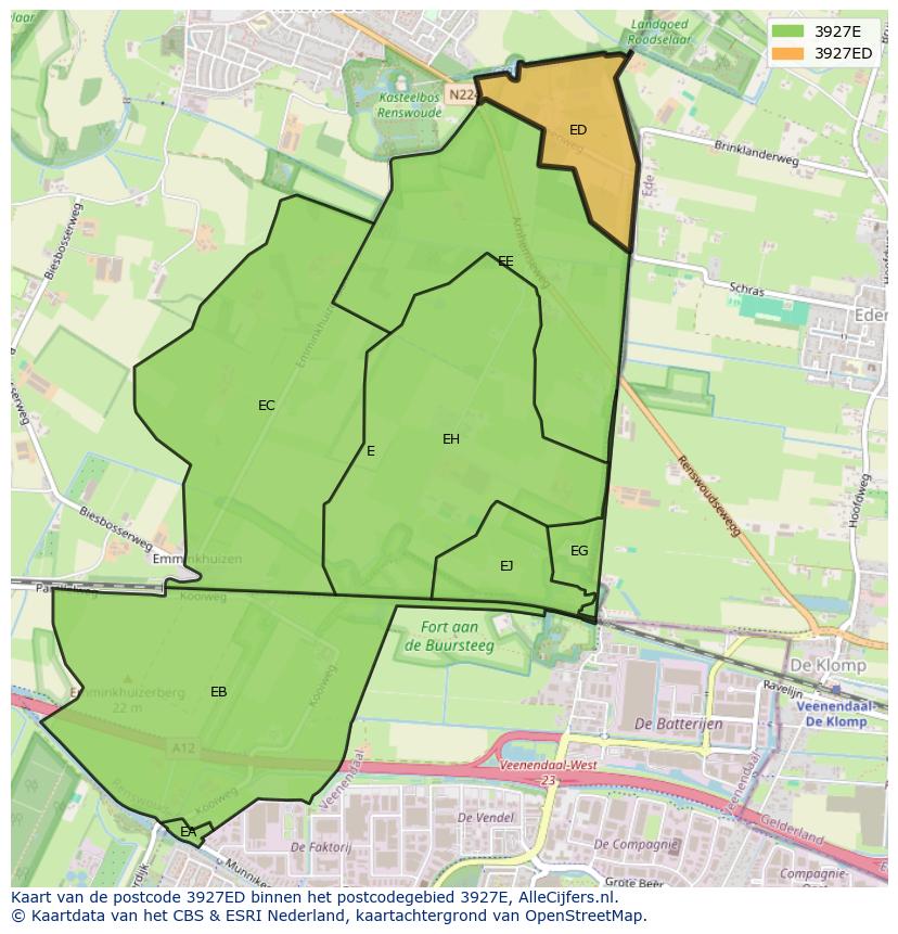Afbeelding van het postcodegebied 3927 ED op de kaart.