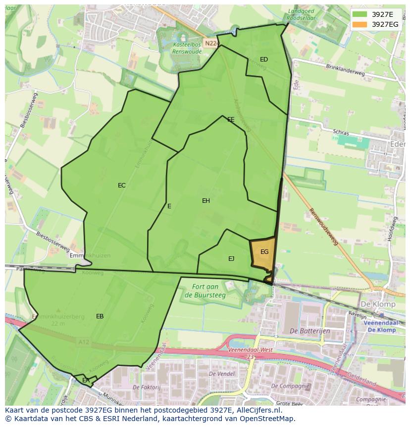 Afbeelding van het postcodegebied 3927 EG op de kaart.