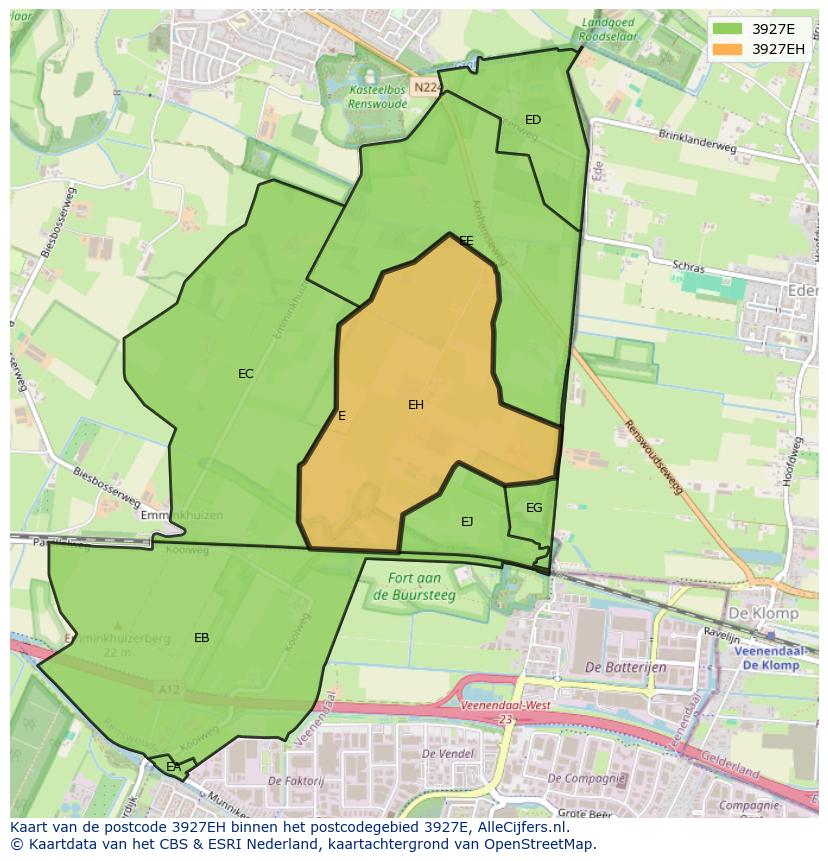 Afbeelding van het postcodegebied 3927 EH op de kaart.