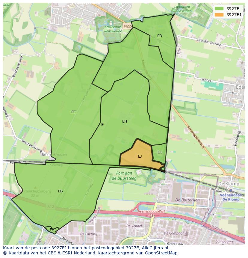 Afbeelding van het postcodegebied 3927 EJ op de kaart.