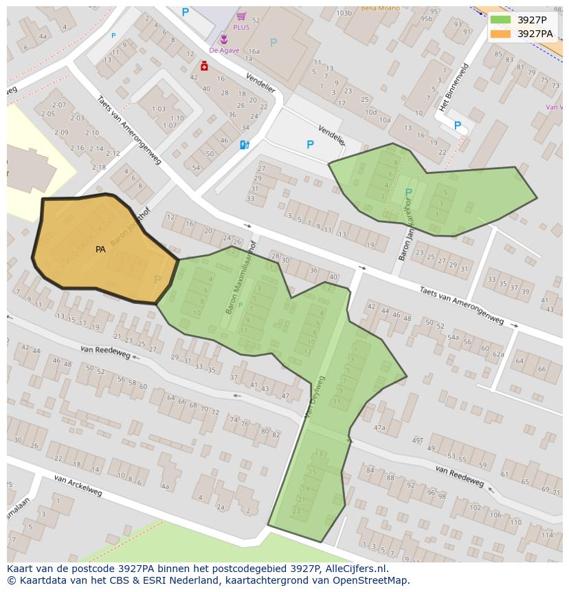 Afbeelding van het postcodegebied 3927 PA op de kaart.