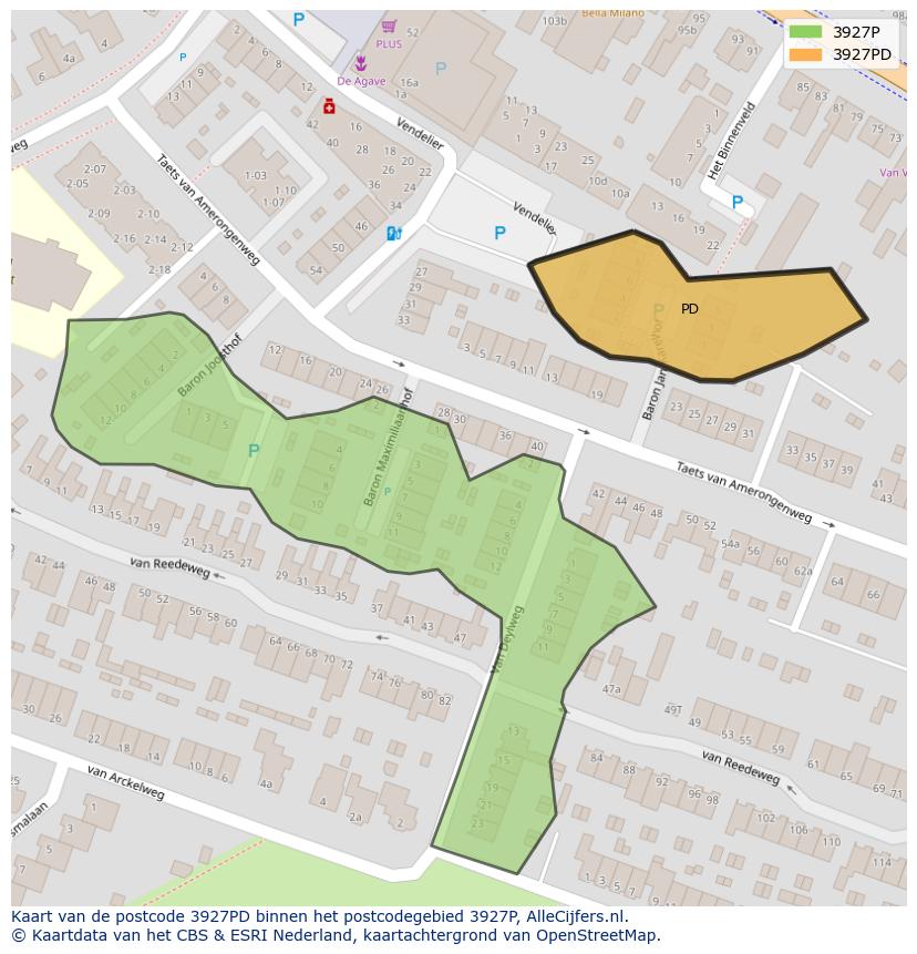 Afbeelding van het postcodegebied 3927 PD op de kaart.