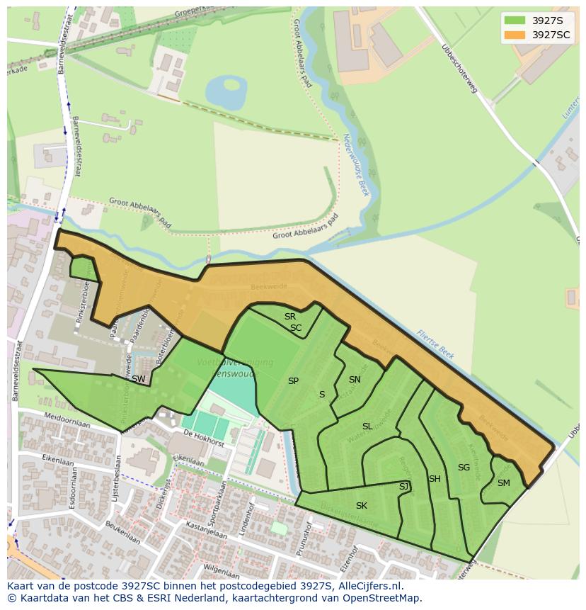 Afbeelding van het postcodegebied 3927 SC op de kaart.