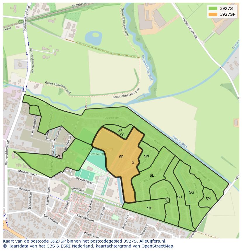 Afbeelding van het postcodegebied 3927 SP op de kaart.