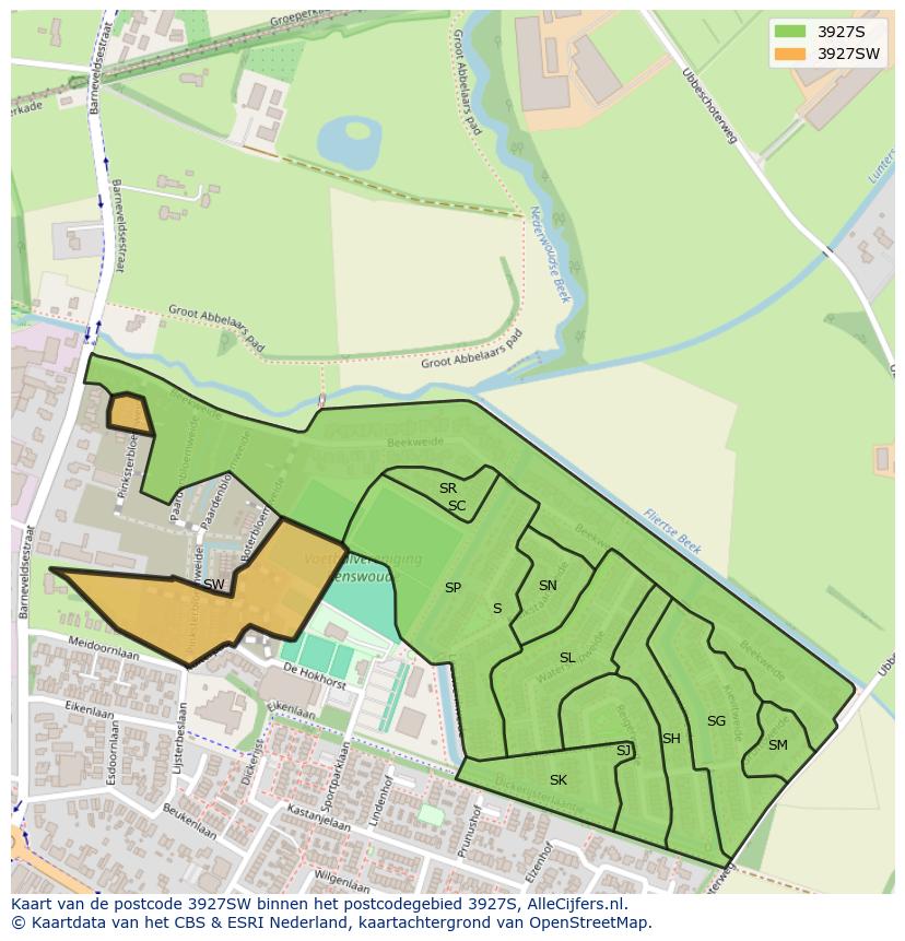 Afbeelding van het postcodegebied 3927 SW op de kaart.