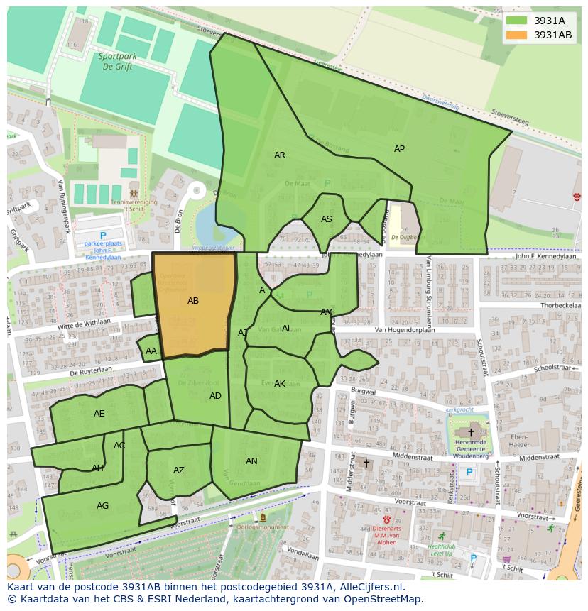 Afbeelding van het postcodegebied 3931 AB op de kaart.