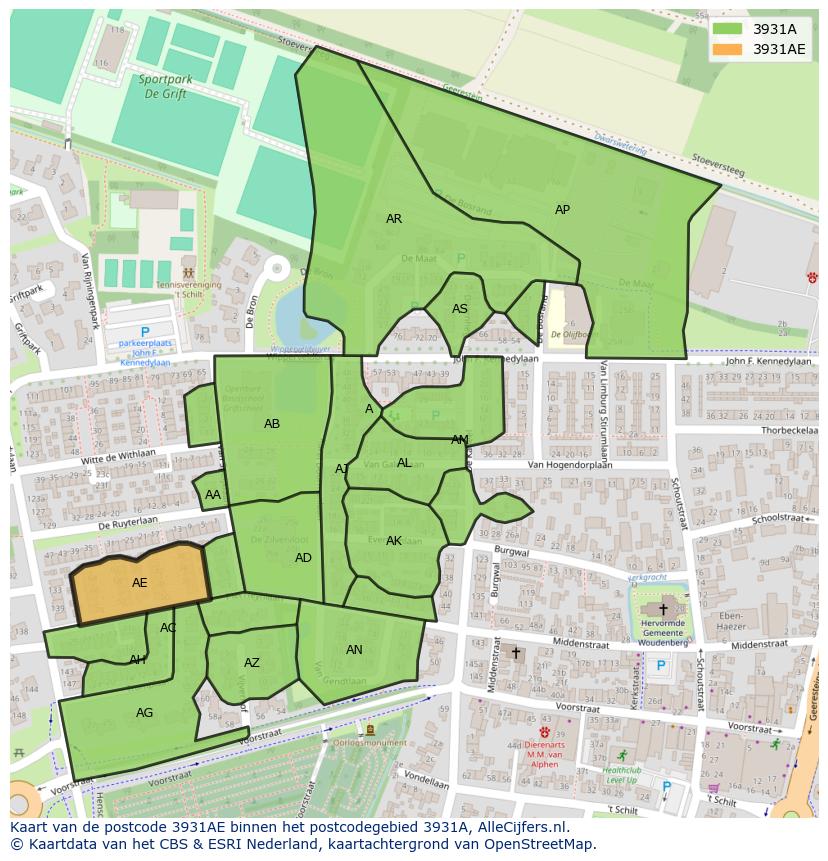 Afbeelding van het postcodegebied 3931 AE op de kaart.