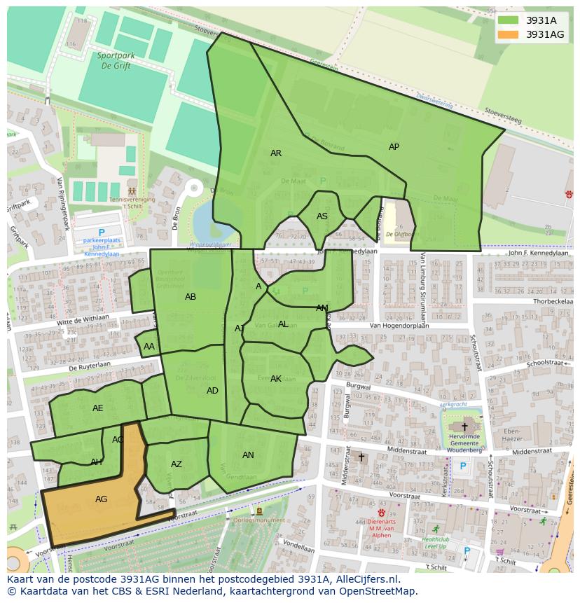 Afbeelding van het postcodegebied 3931 AG op de kaart.