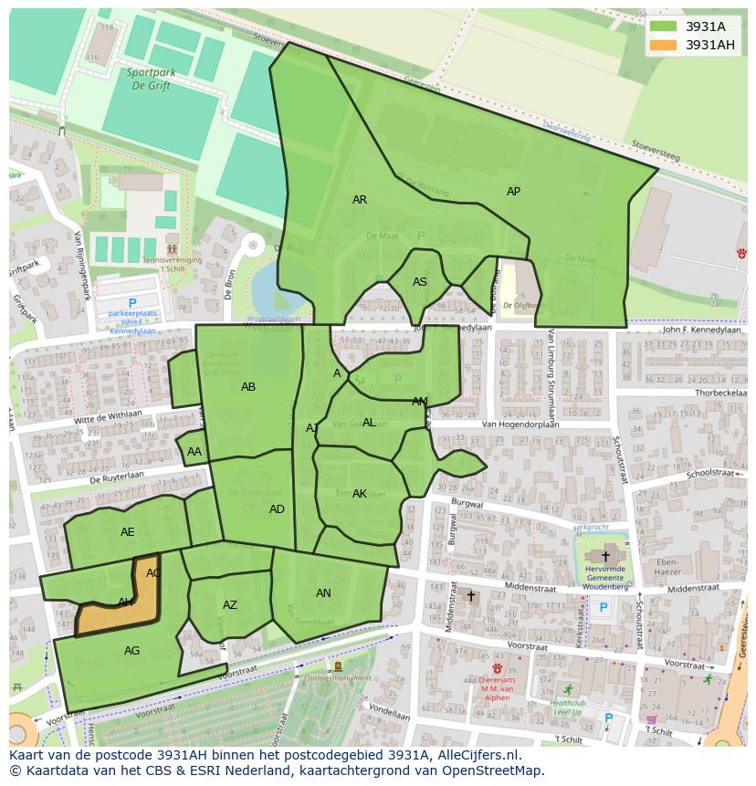 Afbeelding van het postcodegebied 3931 AH op de kaart.