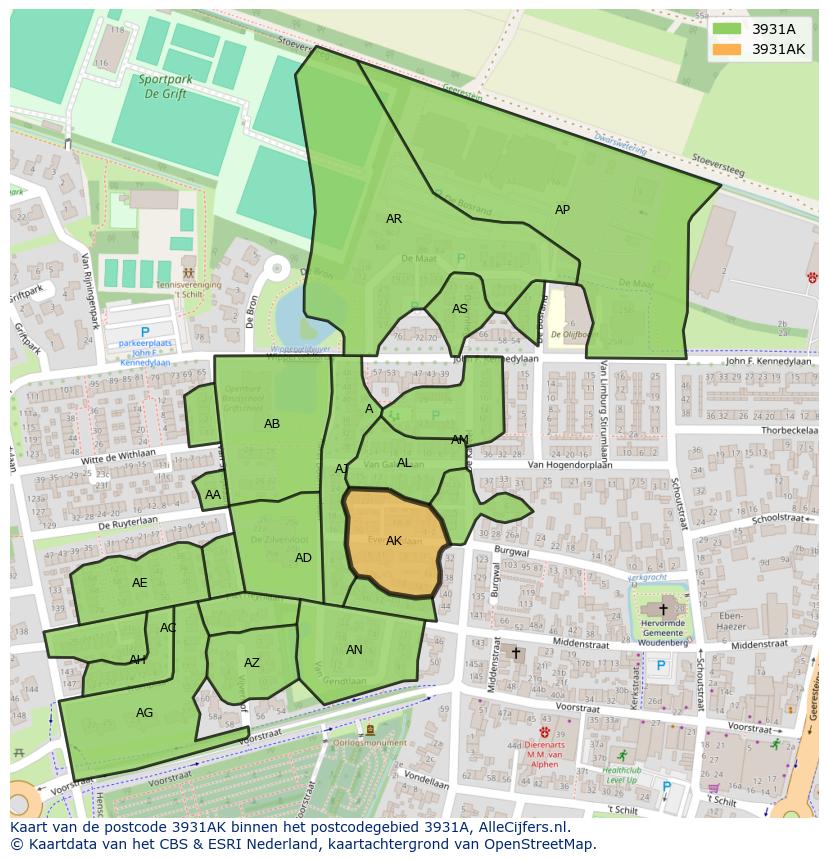 Afbeelding van het postcodegebied 3931 AK op de kaart.