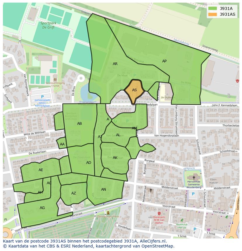 Afbeelding van het postcodegebied 3931 AS op de kaart.