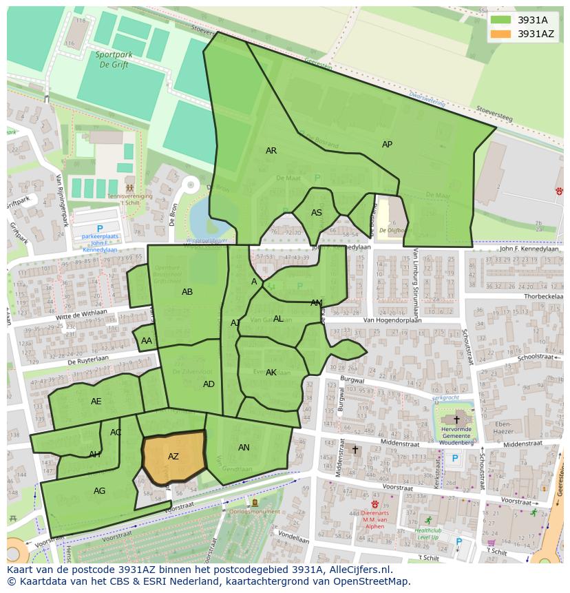 Afbeelding van het postcodegebied 3931 AZ op de kaart.