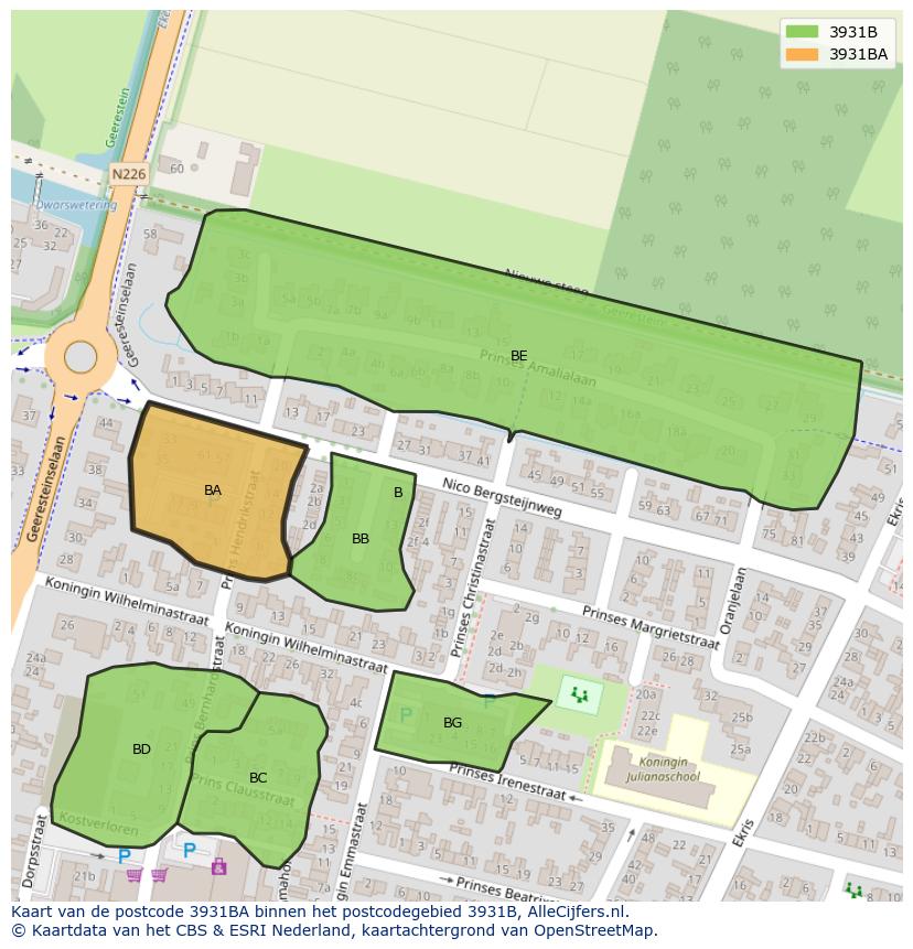 Afbeelding van het postcodegebied 3931 BA op de kaart.