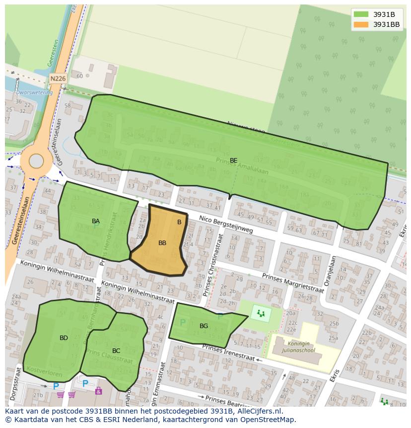Afbeelding van het postcodegebied 3931 BB op de kaart.
