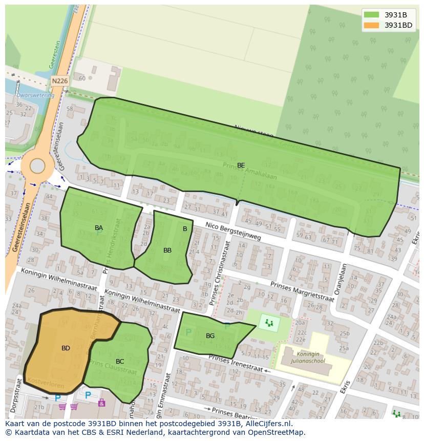 Afbeelding van het postcodegebied 3931 BD op de kaart.